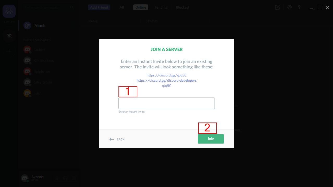 Discord join dialog
